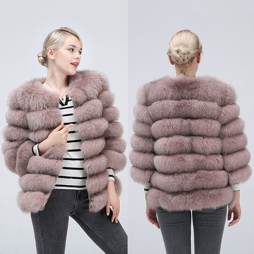 100% true fur coat Women's warm and stylish natural fox fur jacket vest leather coat Natural fur coats  Free shipping