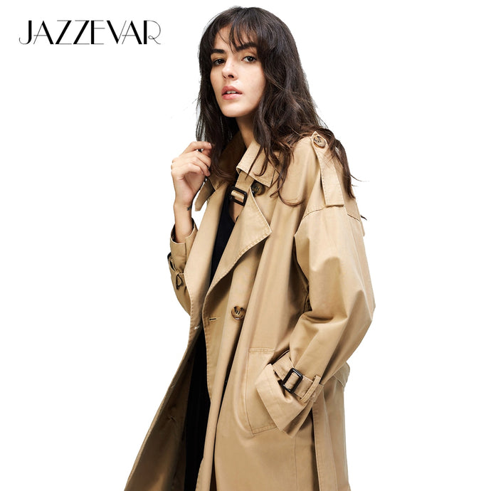JAZZEVAR 2019 Autumn New Women's Casual trench coat oversize Double Breasted Vintage Washed Outwear Loose Clothing