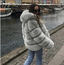 Load image into Gallery viewer, Womens Coat Women Fashion Luxury Faux Fur Coat Hooded Autumn Winter Warm Long Coat