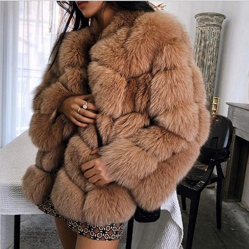 2018 new winter imported fox fur coat female temperament warm womens plus size fashions faux fur coat coat