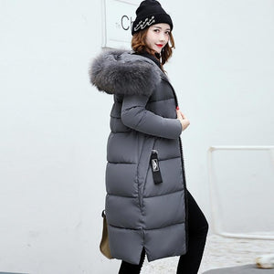 Winter jacket women high quality down coat female 2019 long slim solid color female Jackets zip fur collar women down Jacket