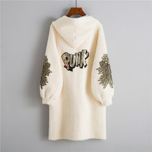 Load image into Gallery viewer, Womens Faux Fur Coat 2019 Fashion Female Long Printed Letter Overcoat Hooded Jacket Autumn Winter Full Sleeve Warm Casual