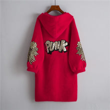 Load image into Gallery viewer, Womens Faux Fur Coat 2019 Fashion Female Long Printed Letter Overcoat Hooded Jacket Autumn Winter Full Sleeve Warm Casual