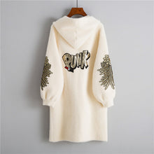 Load image into Gallery viewer, Womens Faux Fur Coat 2019 Fashion Female Long Printed Letter Overcoat Hooded Jacket Autumn Winter Full Sleeve Warm Casual