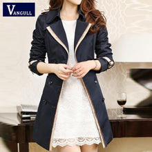 Load image into Gallery viewer, Vangull 2019 Fashion Women Thin Trench Coat Turn-down Collar Double Breasted Patchwork Long Trench Coat Slim Plus Size Wind coat