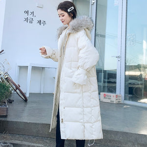 Korean Style 2019 Winter Jacket Women Hooded With Fur X-long Down Coat Thicken Warm Padded Parka High Quality