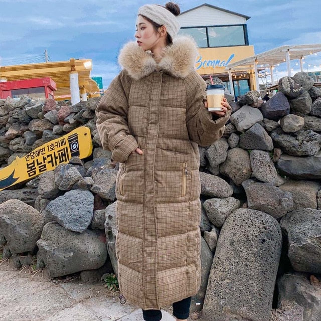 Korean Style 2019 Winter Jacket Women Hooded With Fur X-long Down Coat Thicken Warm Padded Parka High Quality