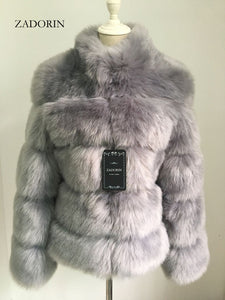 ZADORIN 2019 New Winter Coat Women Faux Fox Fur Coat Plus Size Women Stand Collar Long Sleeve Faux Fur Jacket Fur gilet fourrure