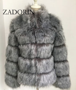 ZADORIN 2019 New Winter Coat Women Faux Fox Fur Coat Plus Size Women Stand Collar Long Sleeve Faux Fur Jacket Fur gilet fourrure