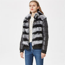 Load image into Gallery viewer, real rex rabbit fur coat with hood down coat jacket sleeves sporty fashion real fur jacket hooded
