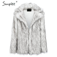 Load image into Gallery viewer, Simplee Winter fax fur women coats Luxurious white long fur loose outerwear Plus size thick warm shaggy female streetwear coat