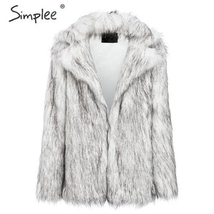 Simplee Winter fax fur women coats Luxurious white long fur loose outerwear Plus size thick warm shaggy female streetwear coat