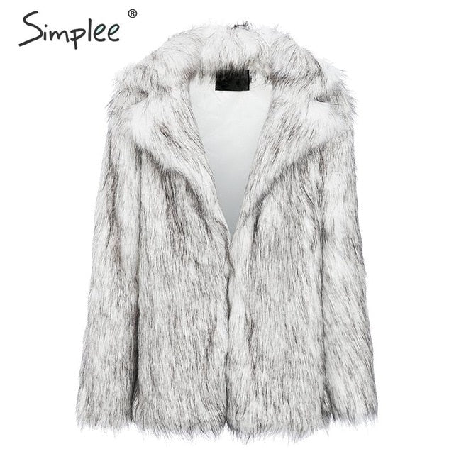 Simplee Winter fax fur women coats Luxurious white long fur loose outerwear Plus size thick warm shaggy female streetwear coat