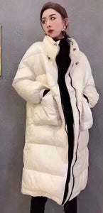 FTLZZ 2019 Women Long Down Coat Winter Warm Coat Long Sleeve White Duck Down Parka Stand Collar Outwear Zipper Pocket Jacket