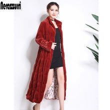 Load image into Gallery viewer, Nerazzurri Runway faux fur coats 2019 women winter long fake fur black Pleated plus size sheared mink fur overcoat 5xl 6xl 7xl
