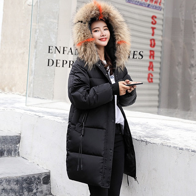 Winter jacket women 2019 new hooded women down coat fur collar zippers long women jacket female warm winter women down jacket