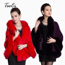 Load image into Gallery viewer, Fashion Autumn Winter Women Faux Fur Coat Leather Grass Fox Fur Collar Ponchos And Capes Lady Shawl Cape Wool Fur Coat