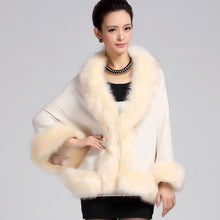 Load image into Gallery viewer, Fashion Autumn Winter Women Faux Fur Coat Leather Grass Fox Fur Collar Ponchos And Capes Lady Shawl Cape Wool Fur Coat