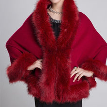 Load image into Gallery viewer, Fashion Autumn Winter Women Faux Fur Coat Leather Grass Fox Fur Collar Ponchos And Capes Lady Shawl Cape Wool Fur Coat