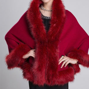 Fashion Autumn Winter Women Faux Fur Coat Leather Grass Fox Fur Collar Ponchos And Capes Lady Shawl Cape Wool Fur Coat