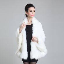 Load image into Gallery viewer, Fashion Autumn Winter Women Faux Fur Coat Leather Grass Fox Fur Collar Ponchos And Capes Lady Shawl Cape Wool Fur Coat