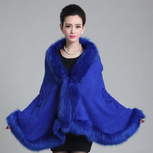 Load image into Gallery viewer, Fashion Autumn Winter Women Faux Fur Coat Leather Grass Fox Fur Collar Ponchos And Capes Lady Shawl Cape Wool Fur Coat