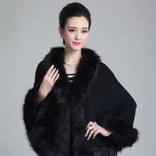Load image into Gallery viewer, Fashion Autumn Winter Women Faux Fur Coat Leather Grass Fox Fur Collar Ponchos And Capes Lady Shawl Cape Wool Fur Coat