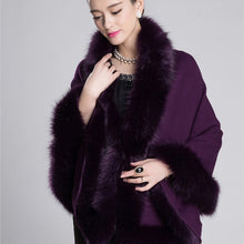 Load image into Gallery viewer, Fashion Autumn Winter Women Faux Fur Coat Leather Grass Fox Fur Collar Ponchos And Capes Lady Shawl Cape Wool Fur Coat