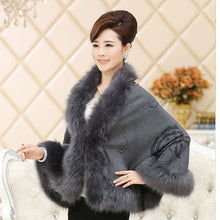 Load image into Gallery viewer, Fashion Autumn Winter Women Faux Fur Coat Leather Grass Fox Fur Collar Ponchos And Capes Lady Shawl Cape Wool Fur Coat