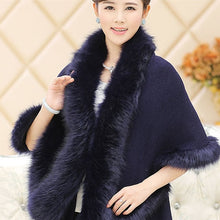 Load image into Gallery viewer, Fashion Autumn Winter Women Faux Fur Coat Leather Grass Fox Fur Collar Ponchos And Capes Lady Shawl Cape Wool Fur Coat