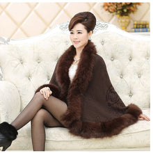Load image into Gallery viewer, Fashion Autumn Winter Women Faux Fur Coat Leather Grass Fox Fur Collar Ponchos And Capes Lady Shawl Cape Wool Fur Coat