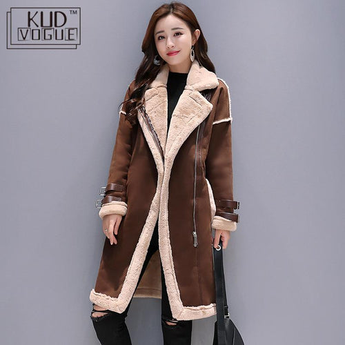 Women Faux Leather Lambs Wool Coat Female Long Thick Warm Shearling Coats Suede Leather Jackets Autumn Winter Female Outerwear