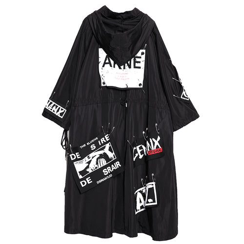 XITAO Spliced Plus Size Black Trench For Women Tide Long Print Streetwear Hoodie Casual Female Wide Waisted Coat 2019 ZLL1100