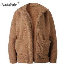 Load image into Gallery viewer, Nadafair Teddy Coat Women Fluffy Jacket Autumn Zipper Plush Thick Casual Plus Size Lamb Winter Faux Fur Coat Female Overcoat