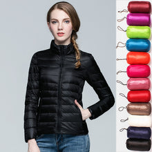 Load image into Gallery viewer, Down Parka Women Ultra-light Thin Down Jacket 2019 Autumn Winter Slim Short Hooded Warm White Duck Down Coat Women&#39;s Outerwear