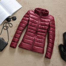 Load image into Gallery viewer, Down Parka Women Ultra-light Thin Down Jacket 2019 Autumn Winter Slim Short Hooded Warm White Duck Down Coat Women&#39;s Outerwear