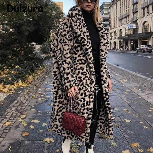 Luxury Fashion Leopard Long Teddy Bear Jackets Coats Women 2018 Winter Thick Warm Outerwear Brand Fashion Faux Fur Coat Female