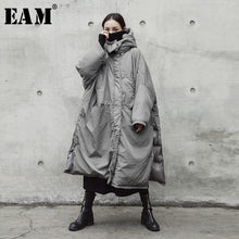 Load image into Gallery viewer, [EAM]  Hooded Cotton-padded Gray Oversize Long Warm Coat Long Sleeve Loose Fit Women Parkas Fashion Autumn Winter 2020 JE02002