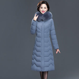 Long Slim Fur Coat Hooded Winter Down Coat Heavy Jacket Thick Warm Oversize Cotton Padded Wadded Parkas Outwear