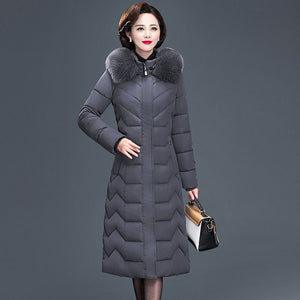 Long Slim Fur Coat Hooded Winter Down Coat Heavy Jacket Thick Warm Oversize Cotton Padded Wadded Parkas Outwear