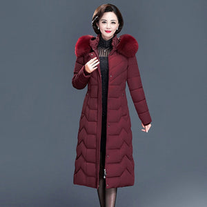 Long Slim Fur Coat Hooded Winter Down Coat Heavy Jacket Thick Warm Oversize Cotton Padded Wadded Parkas Outwear