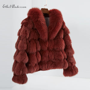ETHEL ANDERSON Luxury Genuine Real Fox Fur Jackets&Coats With Fox Fur Collar For Ladies Short Fox Fur Outerwear In Fur Garments