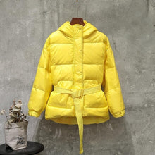 Load image into Gallery viewer, Fitaylor Winter Ultra Light Women Down Jacket Warm White Duck Down Hooded Parkas Female Single Breasted Snow Outerwear With Belt