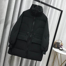 Load image into Gallery viewer, Fitaylor Winter White Duck Down Parka Loose Medium Long Breadwear Stand Collar Zipper Down Jackets Female Big Pocket Outwear