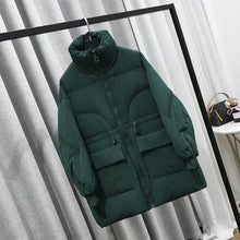 Load image into Gallery viewer, Fitaylor Winter White Duck Down Parka Loose Medium Long Breadwear Stand Collar Zipper Down Jackets Female Big Pocket Outwear