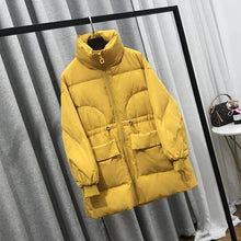 Load image into Gallery viewer, Fitaylor Winter White Duck Down Parka Loose Medium Long Breadwear Stand Collar Zipper Down Jackets Female Big Pocket Outwear