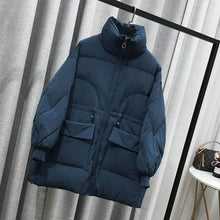 Load image into Gallery viewer, Fitaylor Winter White Duck Down Parka Loose Medium Long Breadwear Stand Collar Zipper Down Jackets Female Big Pocket Outwear