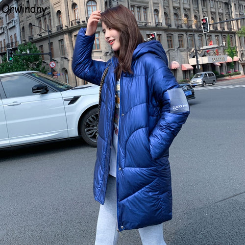 Orwindny Thicken Warm Long Jacket Waterproof Winter Jacket Women Bright Surface Women's Down Cotton Jacket Coat Hooded Parkas