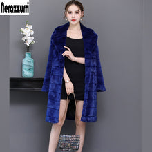Load image into Gallery viewer, Nerazzurri Faux fur coat women 2019 winter striped Sapphire blue furry fluffy fake mink fur jackets plus size outwear 5xl 6xl