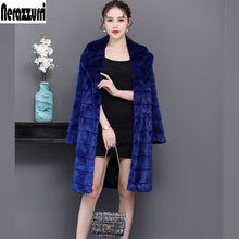 Load image into Gallery viewer, Nerazzurri Faux fur coat women 2019 winter striped Sapphire blue furry fluffy fake mink fur jackets plus size outwear 5xl 6xl